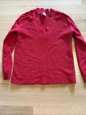 CAbi XXS V-Neck Ribbed Sweater in Bright Red